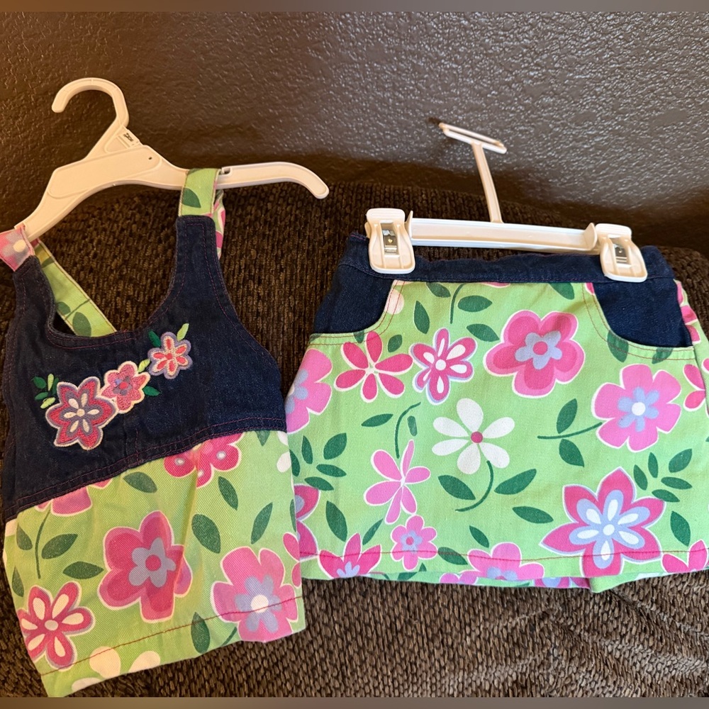 KidZone Girls Floral Denim Top & Skirt set